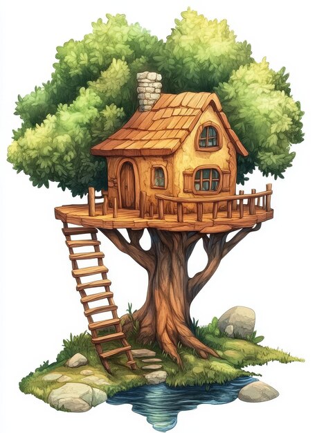 Photo charming treehouse with a pond