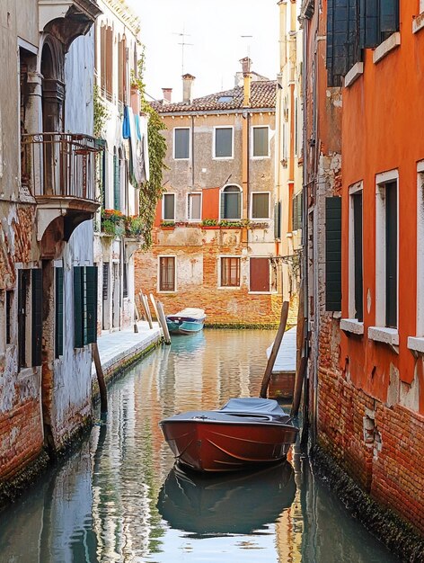 Photo charming venetian canal with colorful buildings and boats