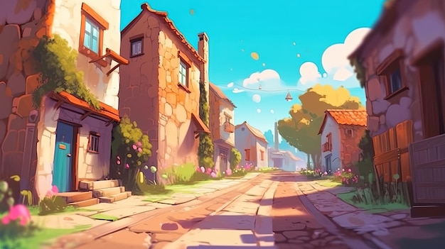 Charming village landscapes Fantasy concept Illustration painting