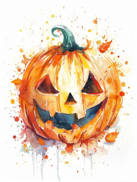 Charming Watercolor of a Cute Pumpkin Ghost Character for Halloween DecorSeasonal Designand Festive Artwork