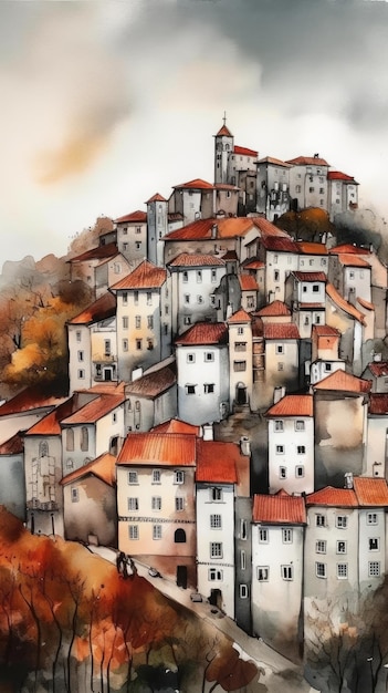 Charming Watercolor Landscape of Vibrant Portugal