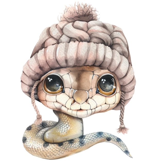 Photo a charming watercolor snake with large endearing eyes