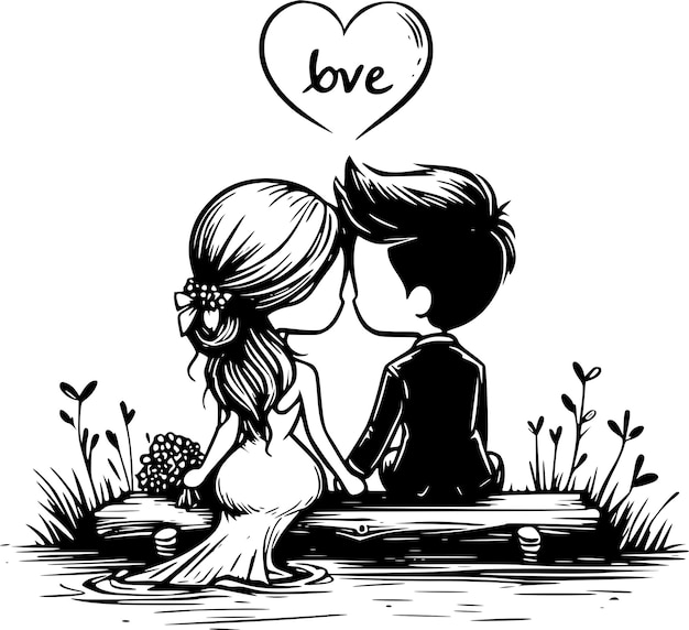 Charming Wedding and Love Cartoon Illustrations Featuring Romantic Moments and Just Married Couples