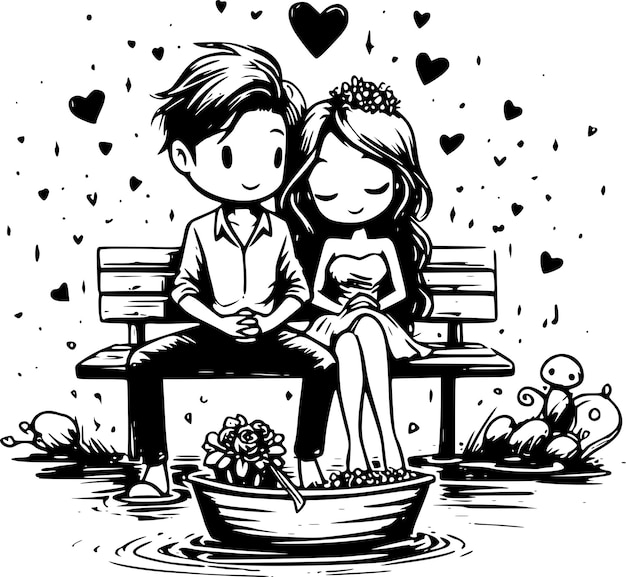 Charming Wedding and Love Cartoon Illustrations Featuring Romantic Moments and Just Married Couples