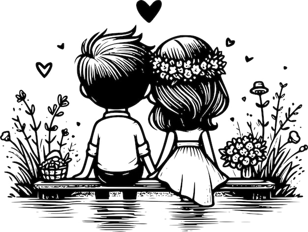 Photo charming wedding and love cartoon illustrations featuring romantic moments and just married couples