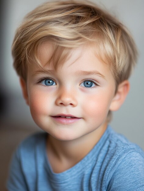 Charming Young Boy with Bright Blue Eyes and Playful Smile