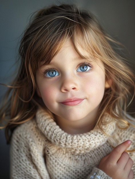 Charming Young Girl with Blue Eyes in Cozy Sweater Portrait of Innocence and Joy