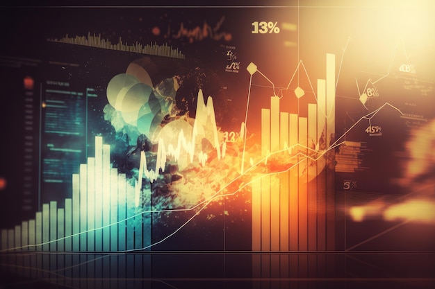 Chart with graph on investment double exposure background