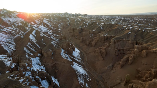 Charyn grand canyon with orange rock walls almaty