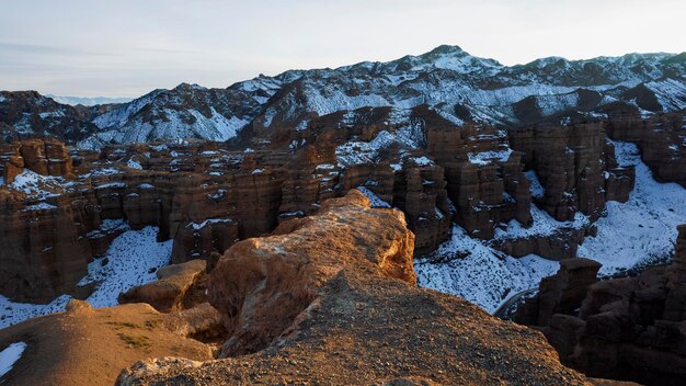 Charyn grand canyon with orange rock walls almaty