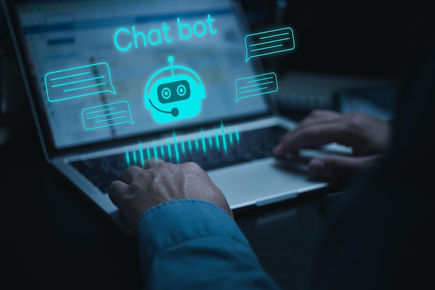 Chatbot conversation Ai Artificial Intelligence technology online customer serviceDigital chatbot robot application OpenAI generate Futuristic technologyVirtual assistant on internet