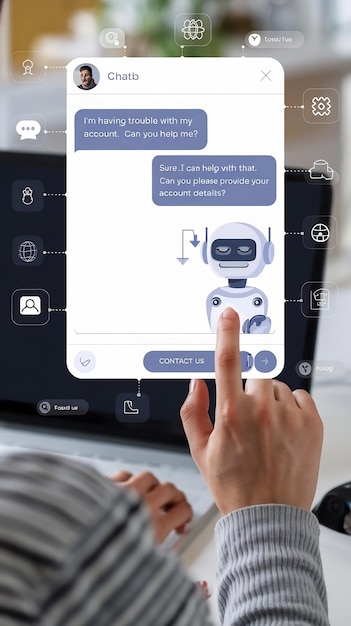 Photo chatbot conversation assistant person using online customer service with chat bot to get support