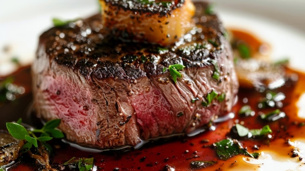 Chateaubriand steak with foie gras and truffle French dish