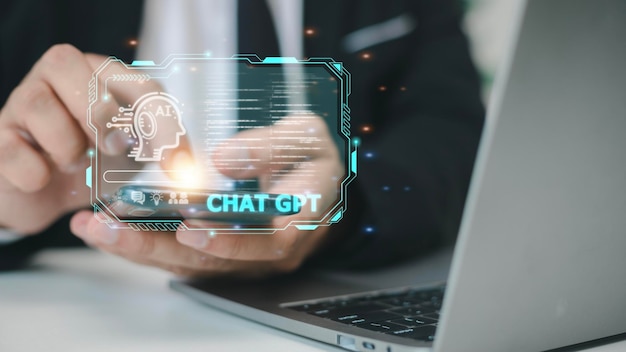 Photo chatgpt chat with ai or artificial intelligence business chatting with a smart ai or artificial intelligence using an artificial intelligence chatbot developed by openai