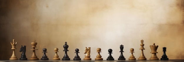 Checkerboard squares with chess pieces for backdrop