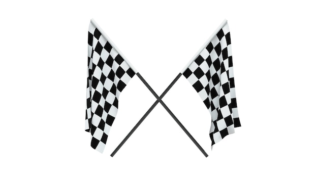 Checkered flags on white background - 3d rendering