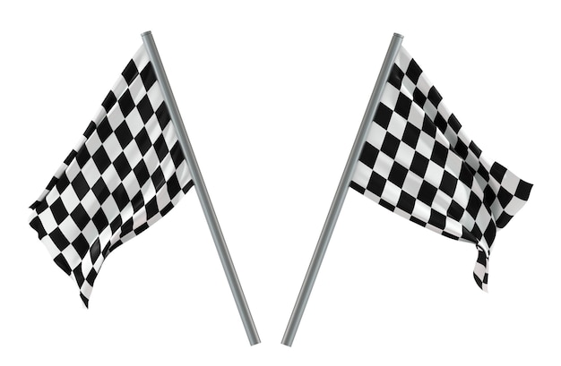 Checkered flags on white background 3d rendering