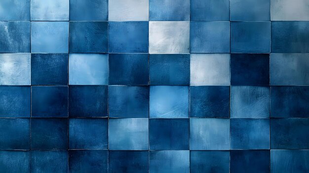 Photo checkered pattern blue tones varying shades of blue light and dark squares textured background vinta