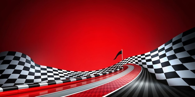 A checkered race track with a flag on it