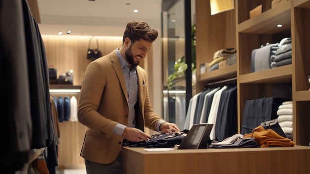 Photo checkout scene in a mens clothing store