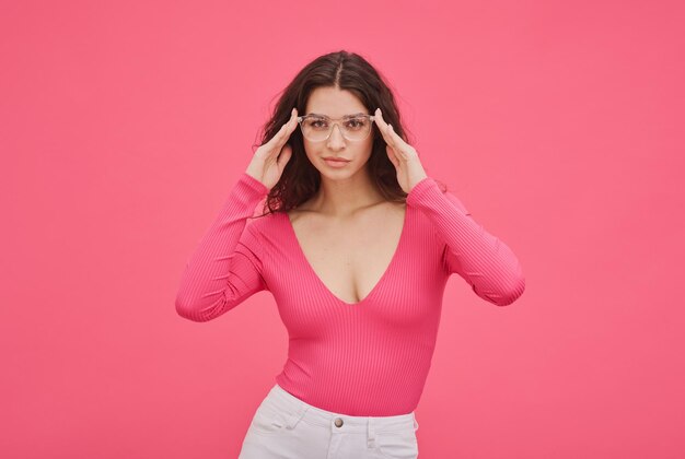 Cheeky girl in stylish eyeglasses