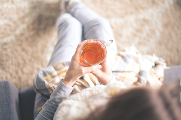 Cheer at home. Young woman  sick treated at home