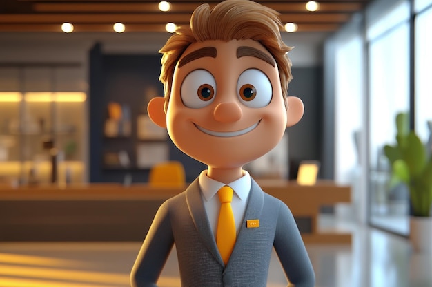 Photo cheerful 3d cartoon man in a suit and tie