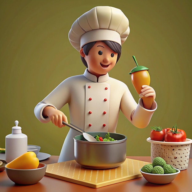 Photo cheerful 3d chefs cooking various dishes in vibrant kitchens playful and detailed characters