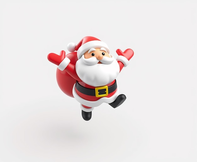 Cheerful 3D Santa Claus cartoon character holding a large red sack on a white background