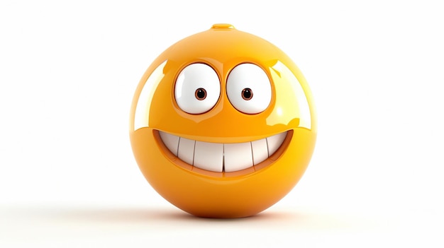 A cheerful 3D smiley face with big eyes and a wide grin