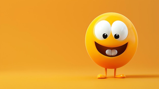 A cheerful 3D smiley face with big eyes and a wide smile