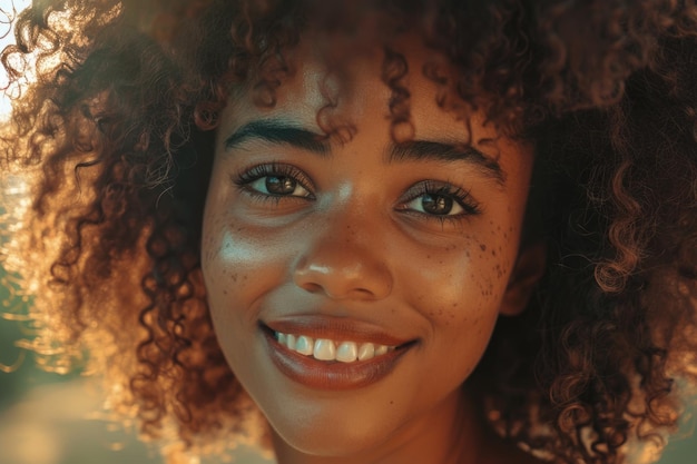 Cheerful African American woman with afro hairstyle portrait