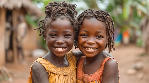 Cheerful African girls hugging on street