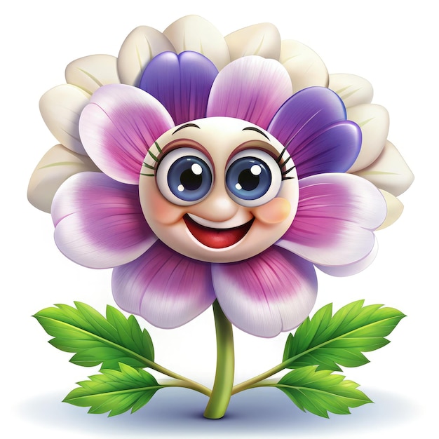 Photo cheerful anemone flower mascot with a smiling face on a white background generative ai