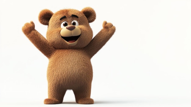 Photo a cheerful animated bear character with a friendly expression and raised arms