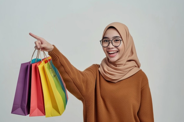 Cheerful Asian Muslim woman promoting Consumer Rights Day