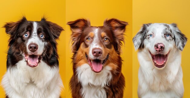 Cheerful Australian Shepherd Trio Against a Sunny Backdrop Generative AI