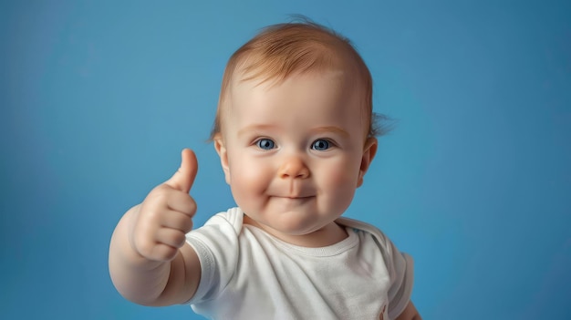 Cheerful Baby Giving a ThumbsUp Sign on a Blue Background