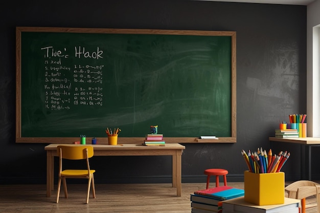 Cheerful Back to School Scene with Supplies and Classroom Decor on Background