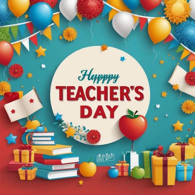 Cheerful banner celebrating Teachers Day with vibrant educational themes