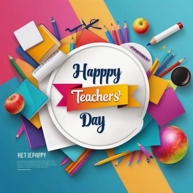 Cheerful banner celebrating Teachers Day with vibrant educational themes