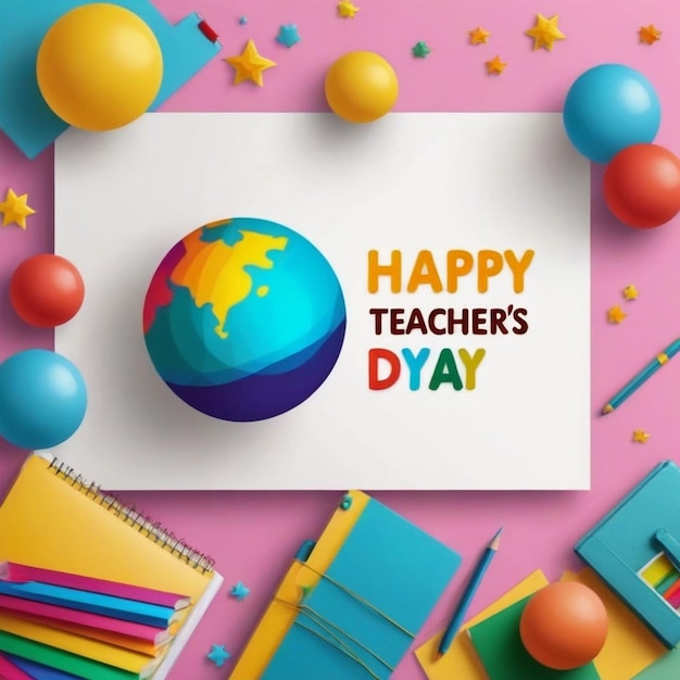 Cheerful banner celebrating Teachers Day with vibrant educational themes