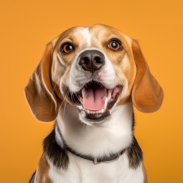 Cheerful Beagle Dog Portrait On Vibrant Orange Background