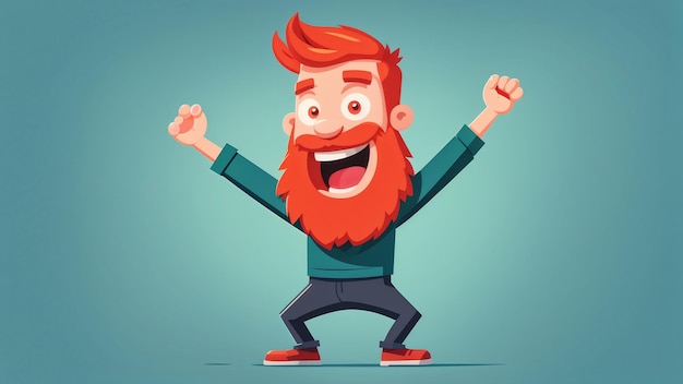 Cheerful Bearded Hipster Man Dancing Vector Cartoon Character Illustration