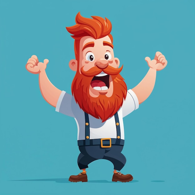 Photo cheerful bearded man in a blue shirt and suspenders vector illustration