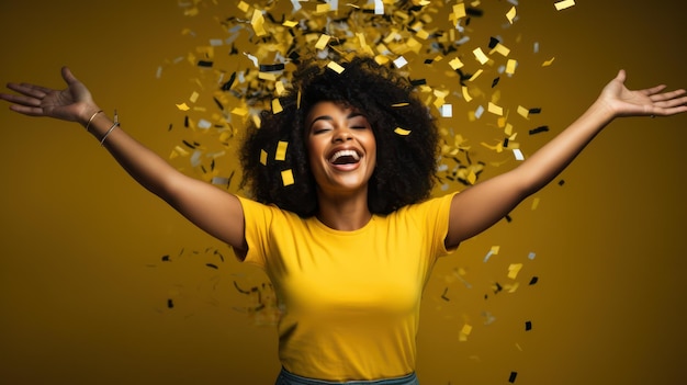 Cheerful Black Woman Celebrating with Confetti AI Generated