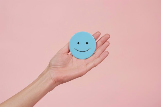 Cheerful Blue Smiley Face on Pink Background A Minimalist Design Symbolizing Happiness