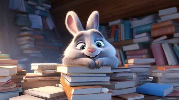 Cheerful Bunny with Books