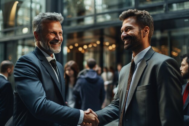 Photo cheerful business people shaking hands