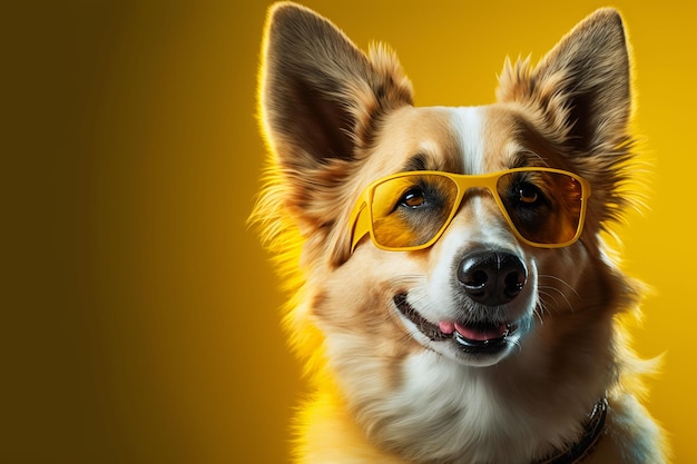 A cheerful canine donning shades shone brightly on a studio backdrop ai generated